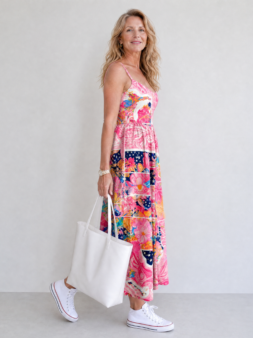 Valhala | Vestido Midi de Estampado Patchwork Floral