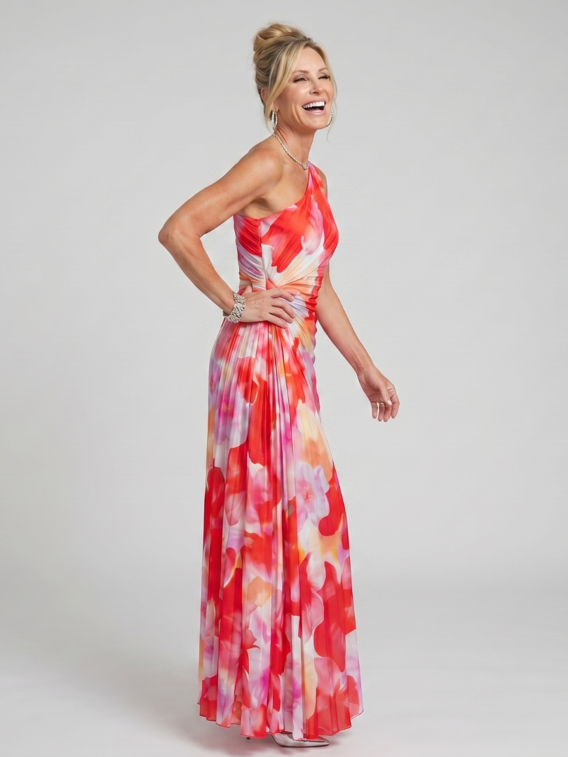 Taya | Vestido midi de un solo hombro con corpiño plisado