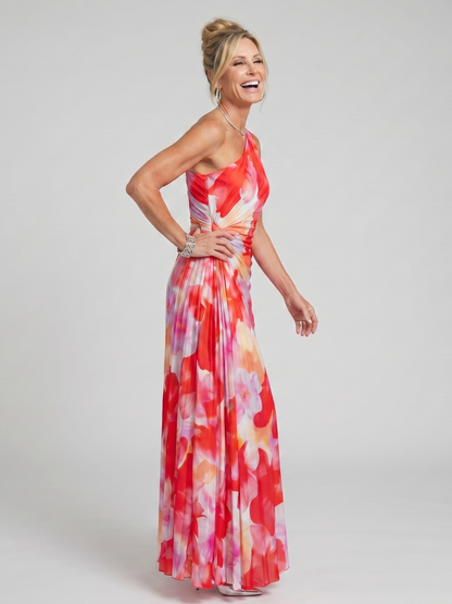 Taya | Vestido midi de un solo hombro con corpiño plisado