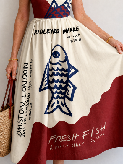 Eiope | Vestido Midi sin Mangas con Estampado de Peces