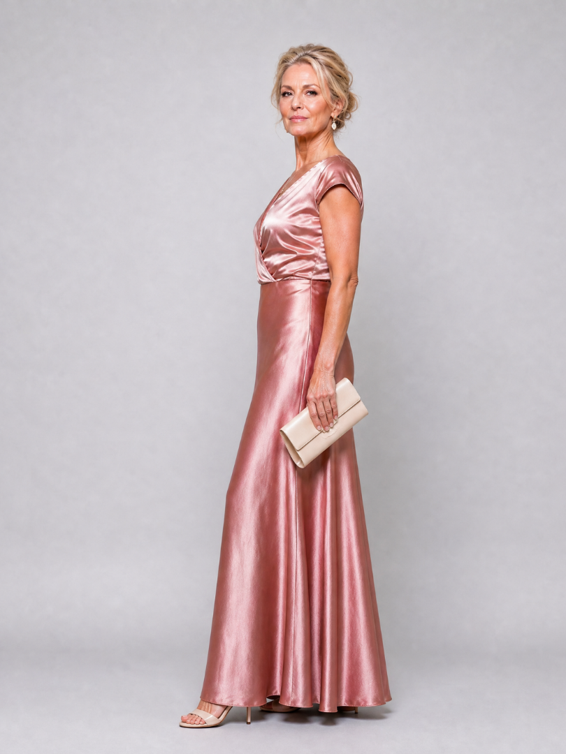 Samouse | Vestido maxi con corpiño envolvente y manga corta
