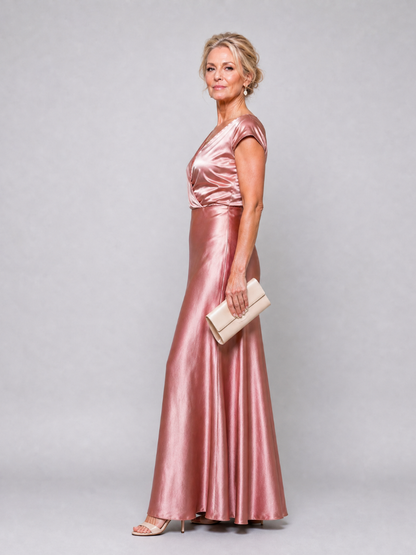 Samouse | Vestido maxi con corpiño envolvente y manga corta