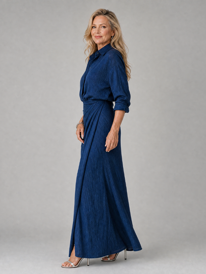 Mirque | Vestido maxi de manga larga con envoltura frontal