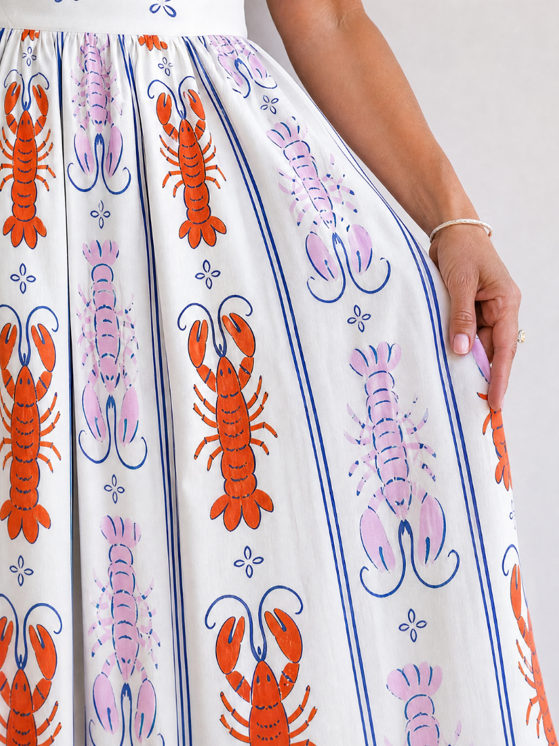 Coralyse | Vestido Midi sin Mangas con Estampado de Langosta