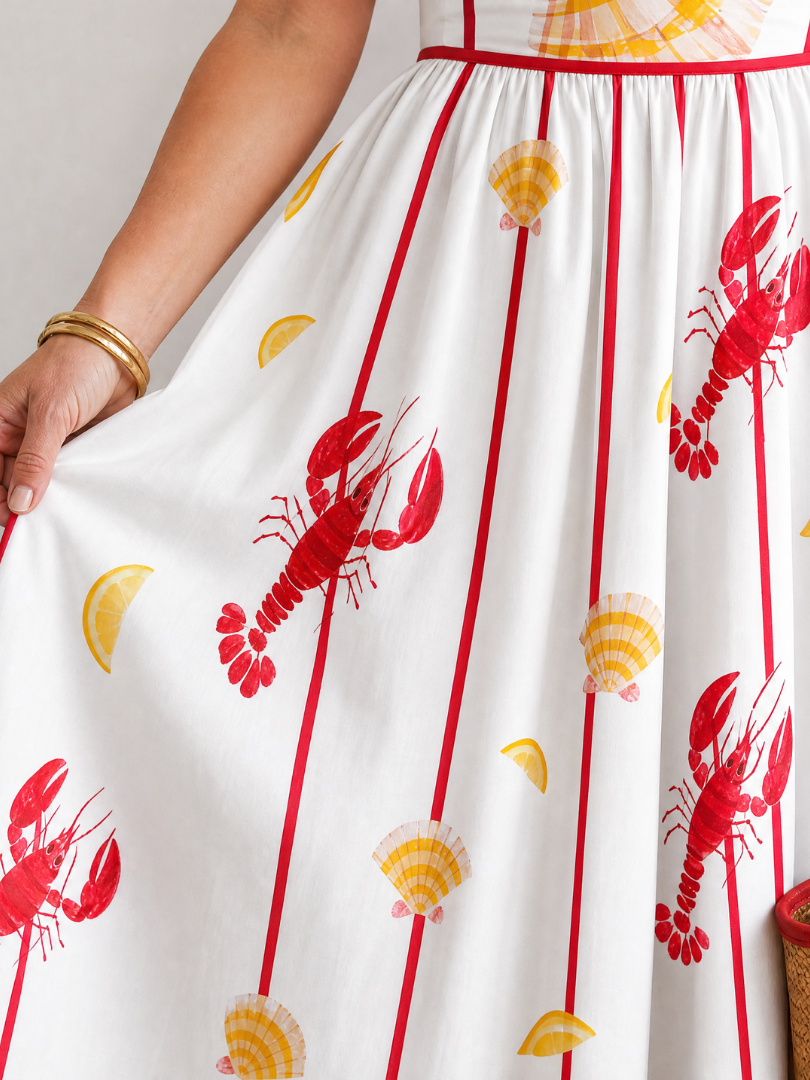 Coriselle | Vestido Midi con Estampado de Langosta