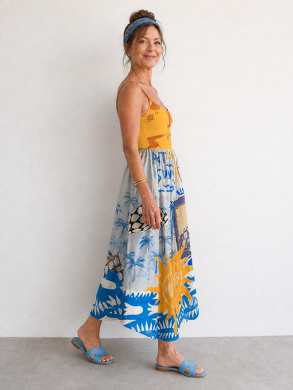 Zarman | Vestido Midi sin Mangas de Estampado Costero