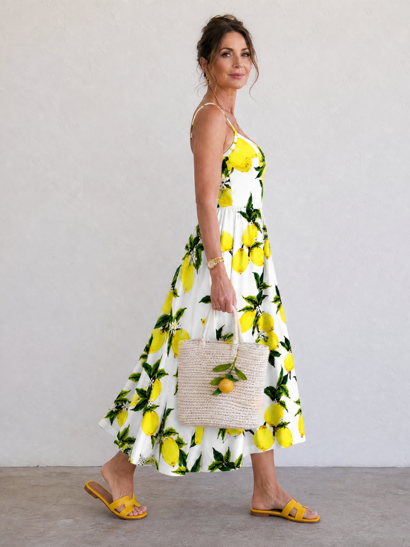 Limonelle | Vestido Midi sin Mangas con Estampado de Limón