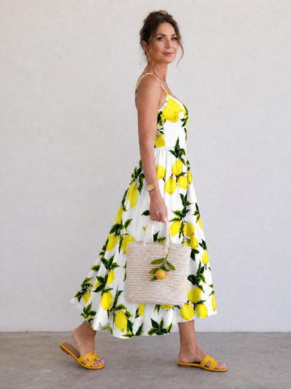 Limonelle | Vestido Midi sin Mangas con Estampado de Limón