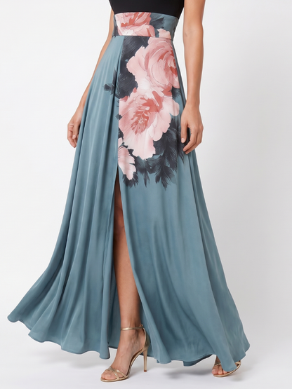 Olympas | Vestido Maxi con corpiño halter y falda floral