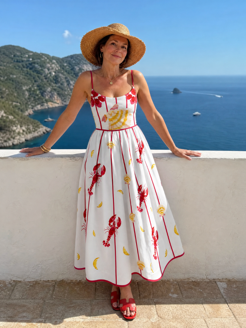 Coriselle | Vestido Midi con Estampado de Langosta