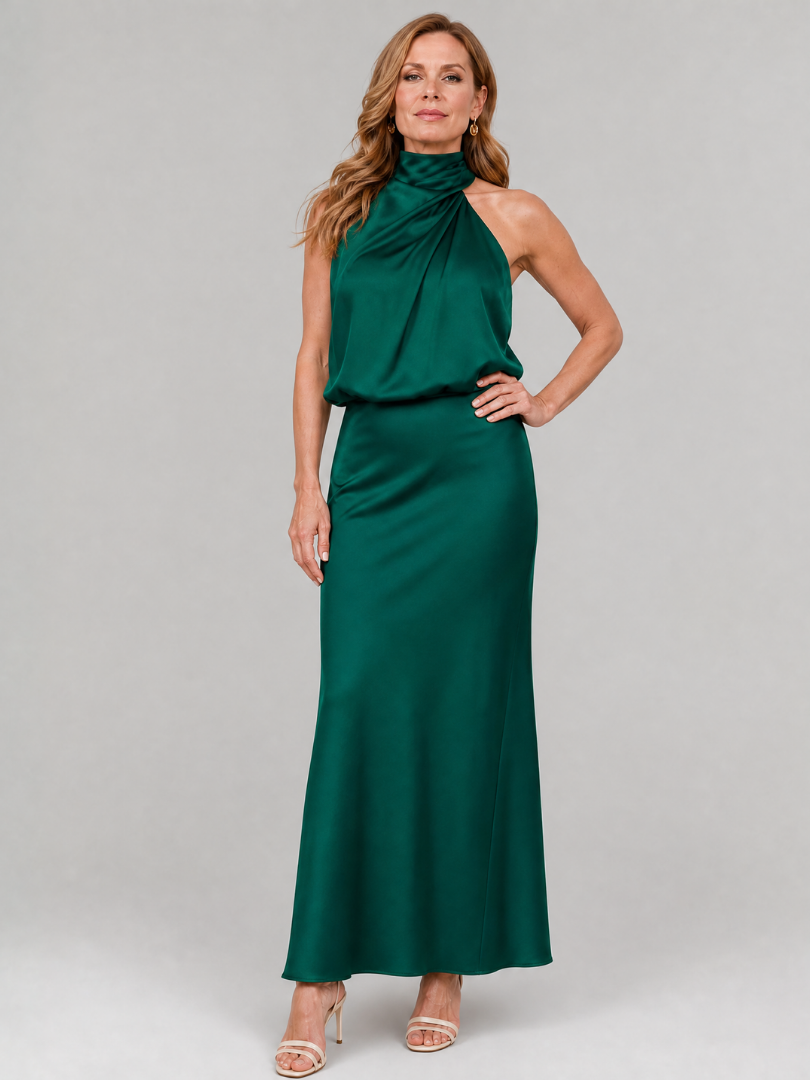 Nopal | Vestido midi sin mangas con escote drapeado