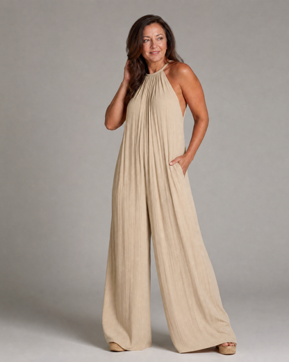 Sylvara | Enterizo de Pierna Ancha con Escote Halter