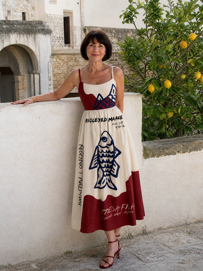 Eiope | Vestido Midi sin Mangas con Estampado de Peces