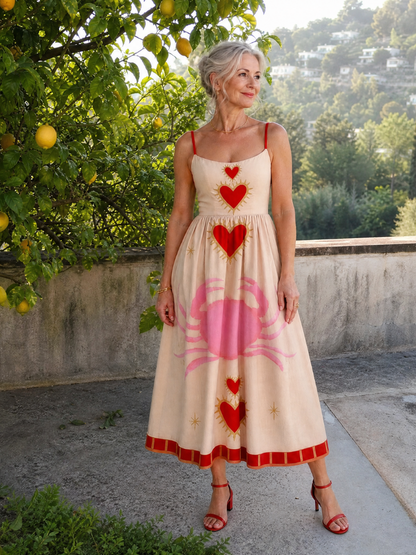 Aurevra | Vestido Midi sin Mangas con Motivo de Corazón