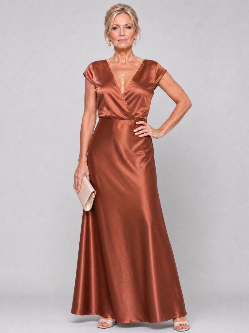 Samouse | Vestido maxi con corpiño envolvente y manga corta