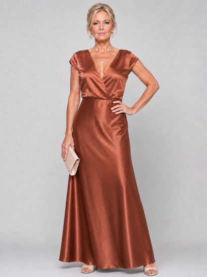 Samouse | Vestido maxi con corpiño envolvente y manga corta
