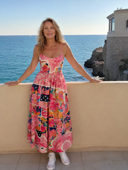 Valhala | Vestido Midi de Estampado Patchwork Floral