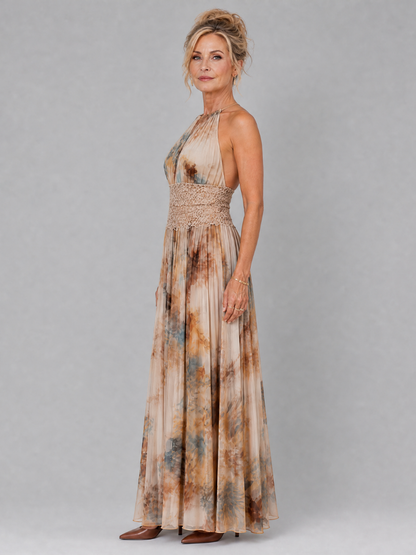 Elavenue | Vestido Maxi con Escote Halter y Cintura de Encaje