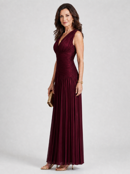 Lemar | Vestido midi plisado sin mangas con escote en V