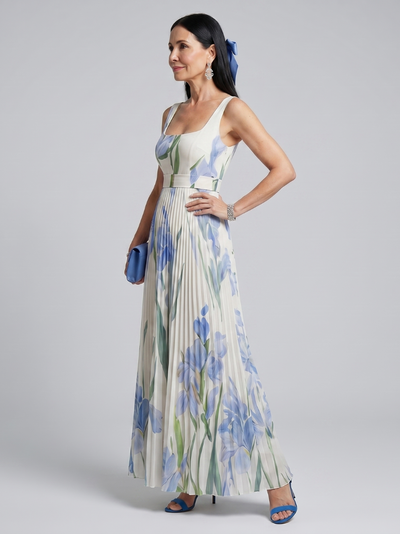 Ophelia | Vestido midi sin mangas de cuello cuadrado con estampado floral