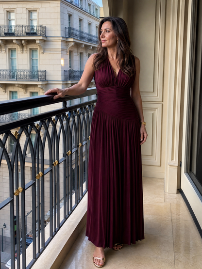 Lemar | Vestido midi plisado sin mangas con escote en V
