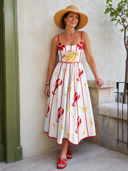 Coriselle | Vestido Midi con Estampado de Langosta
