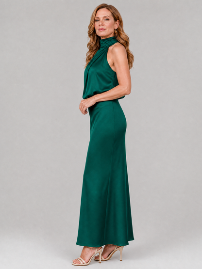Nopal | Vestido midi sin mangas con escote drapeado