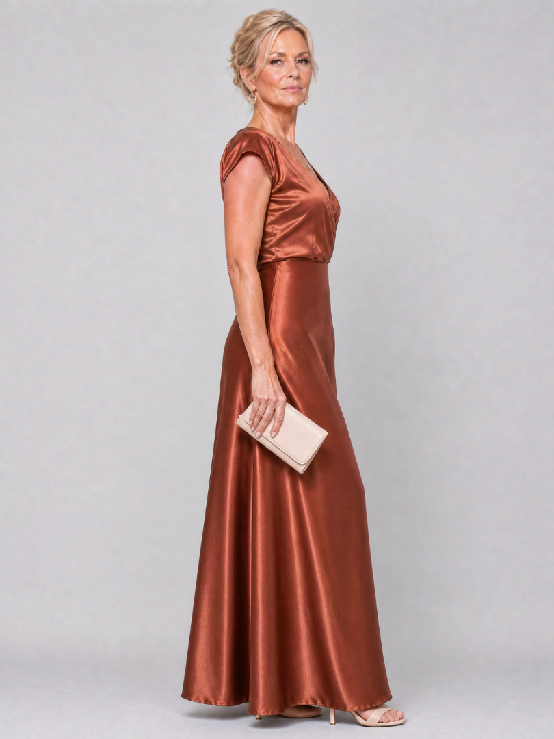 Samouse | Vestido maxi con corpiño envolvente y manga corta