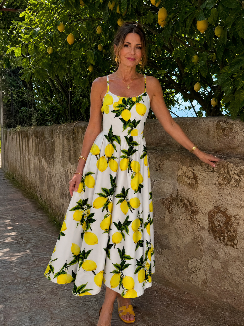 Limonelle | Vestido Midi sin Mangas con Estampado de Limón