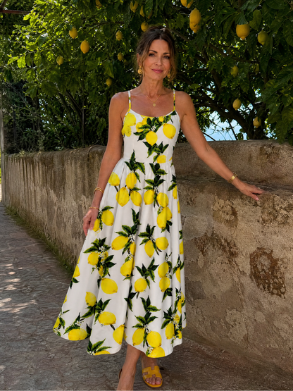 Limonelle | Vestido Midi sin Mangas con Estampado de Limón