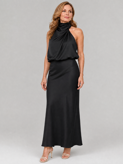Nopal | Vestido midi sin mangas con escote drapeado