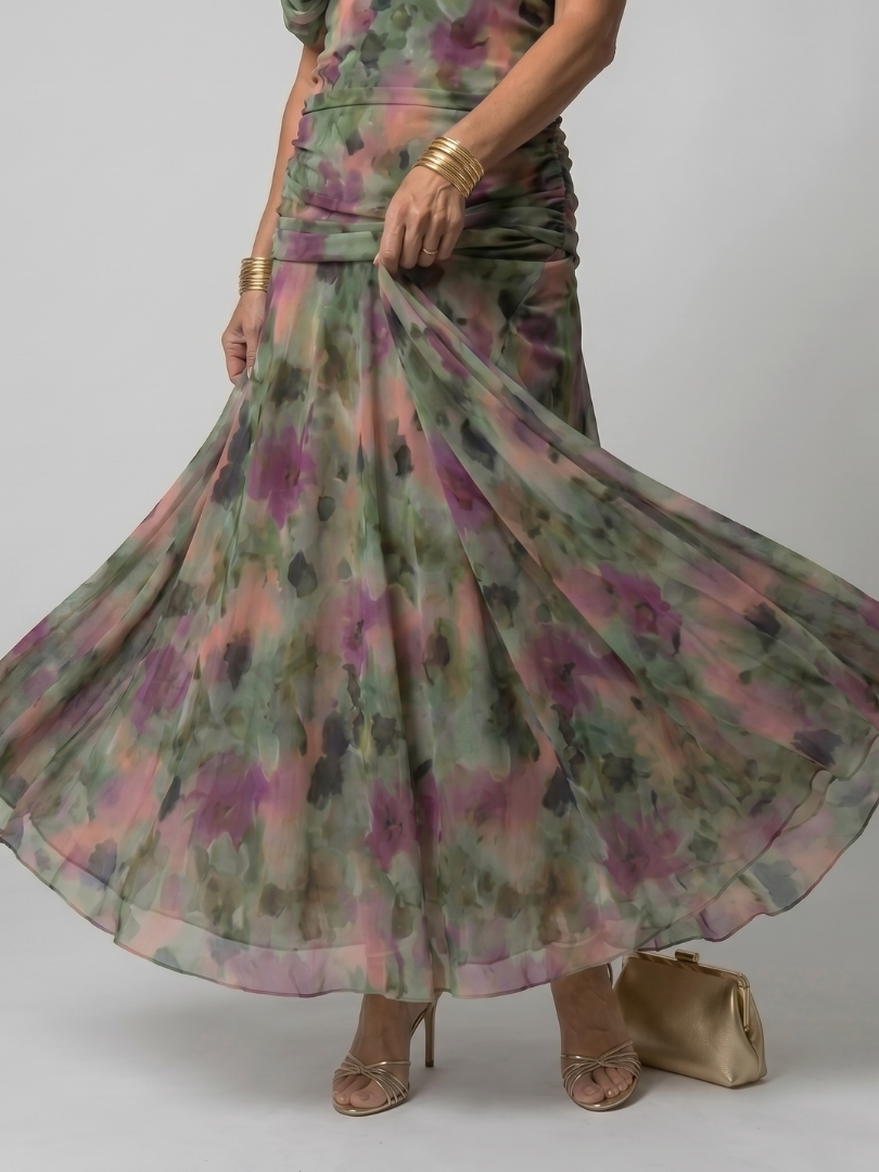 Calen | Vestido midi fluido con hombros al descubierto