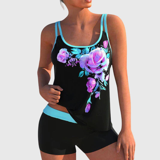 Flor | Tankini Floreado con Short Efecto Vientre Plano - SC