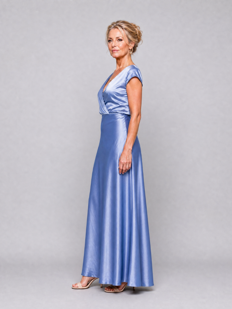 Samouse | Vestido maxi con corpiño envolvente y manga corta