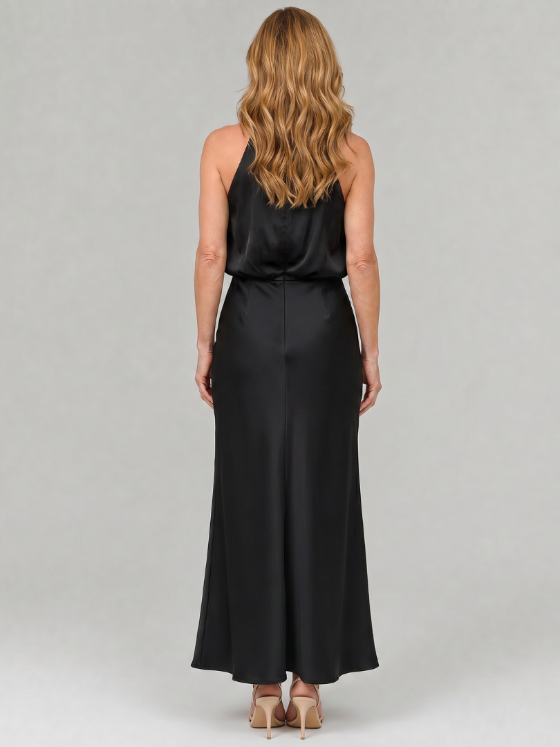 Nopal | Vestido midi sin mangas con escote drapeado