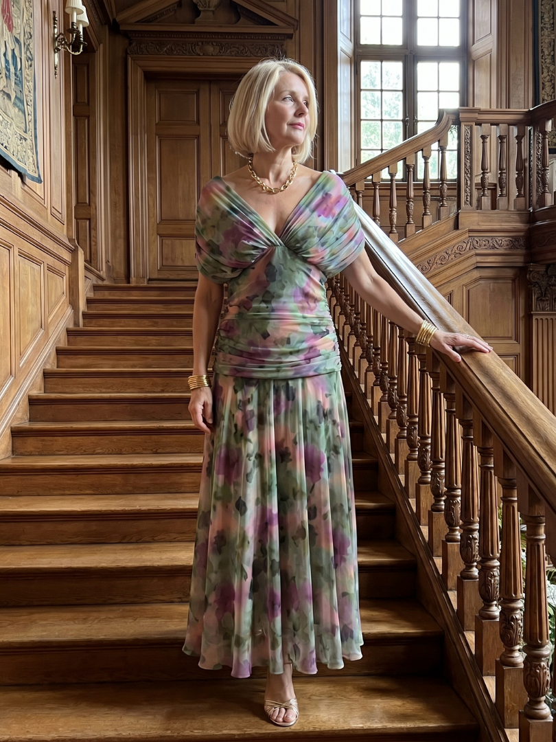 Calen | Vestido midi fluido con hombros al descubierto