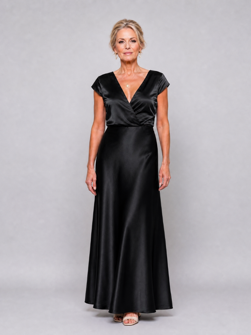 Samouse | Vestido maxi con corpiño envolvente y manga corta