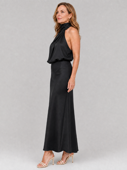Nopal | Vestido midi sin mangas con escote drapeado