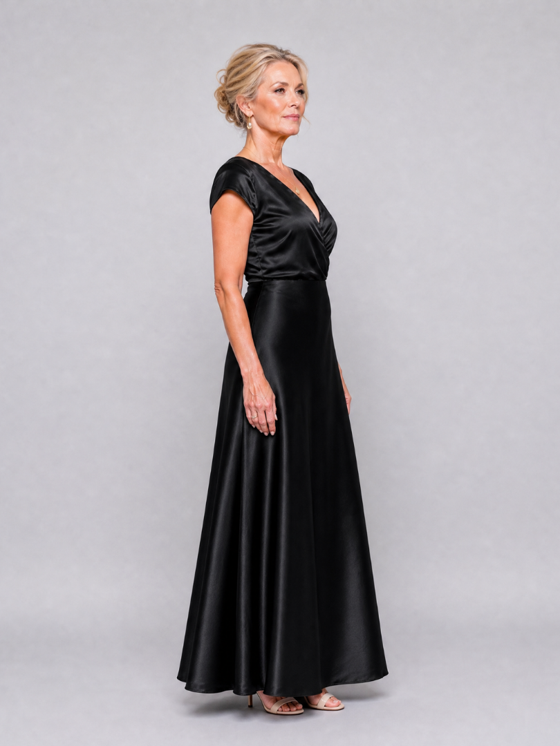 Samouse | Vestido maxi con corpiño envolvente y manga corta