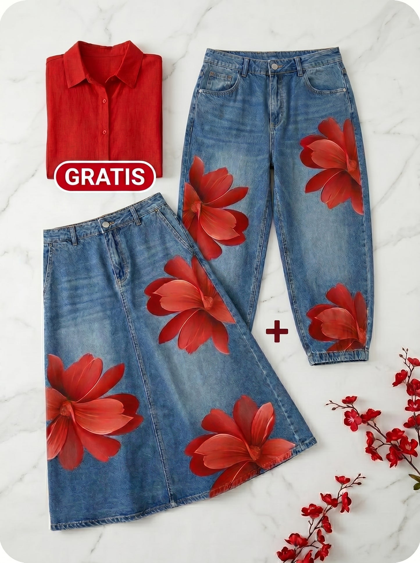 PACK FLORA MODELS | Juego de Jeans y Falda  + Camisa GRATIS