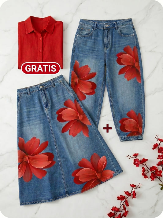 PACK FLORA MODELS | Juego de Jeans y Falda  + Camisa GRATIS