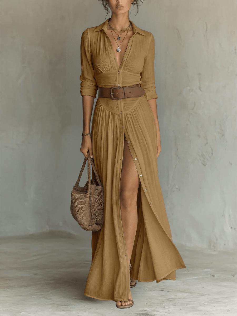 Patricia | Vestido Maxi con Cuello en Muesca - SC