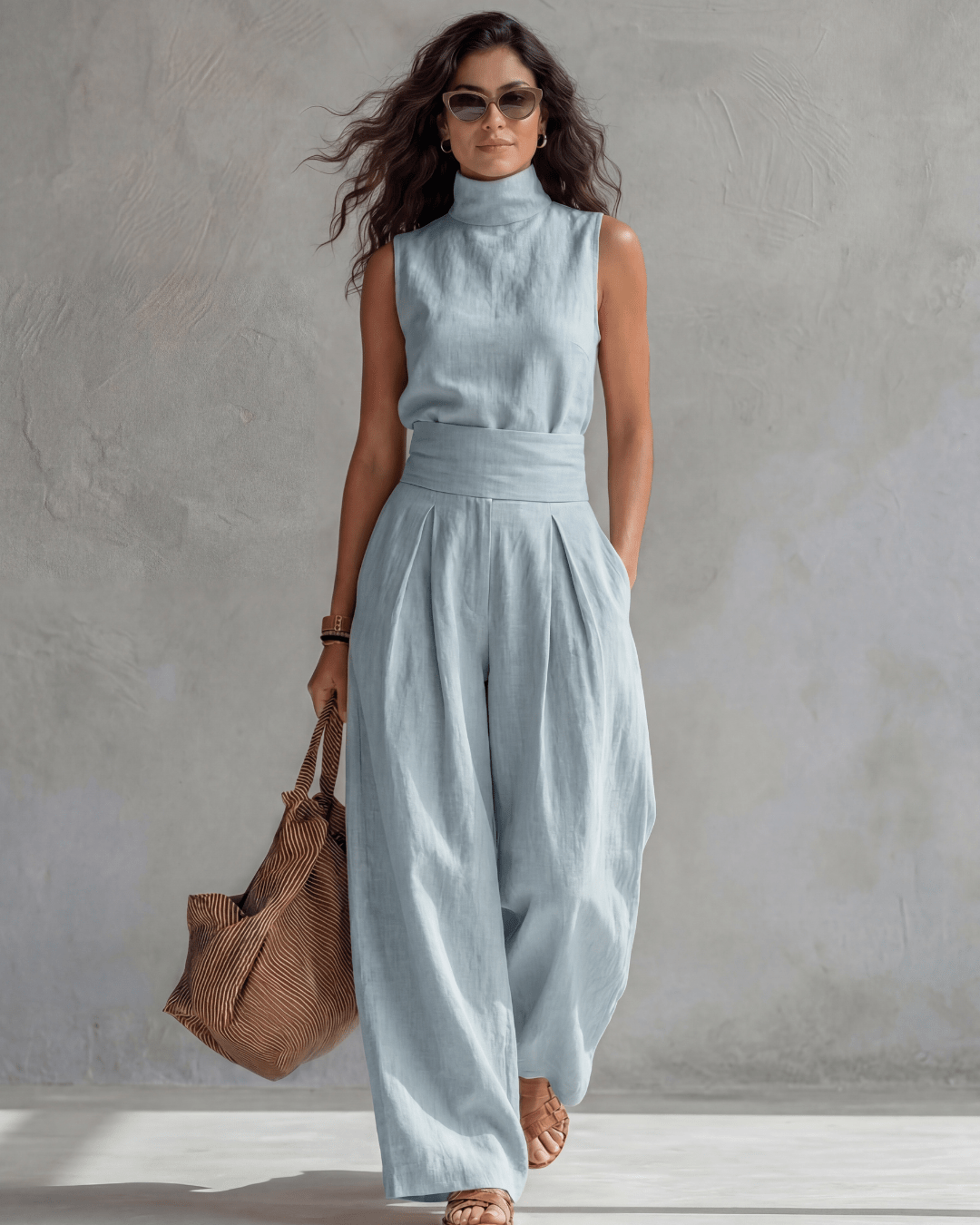 Maria | Conjunto Top y Pantalón Ancho Algodón Lino - SC