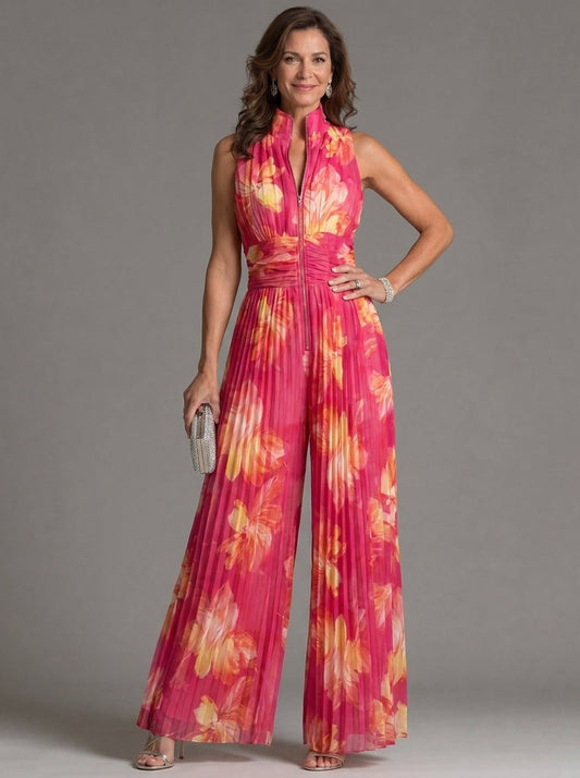 Zakira | Enterizo Floral con Escote Halter y Pierna Ancha - SC