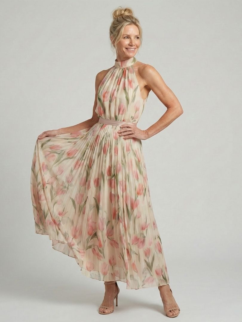 Aurelle | Vestido midi floral con escote halter