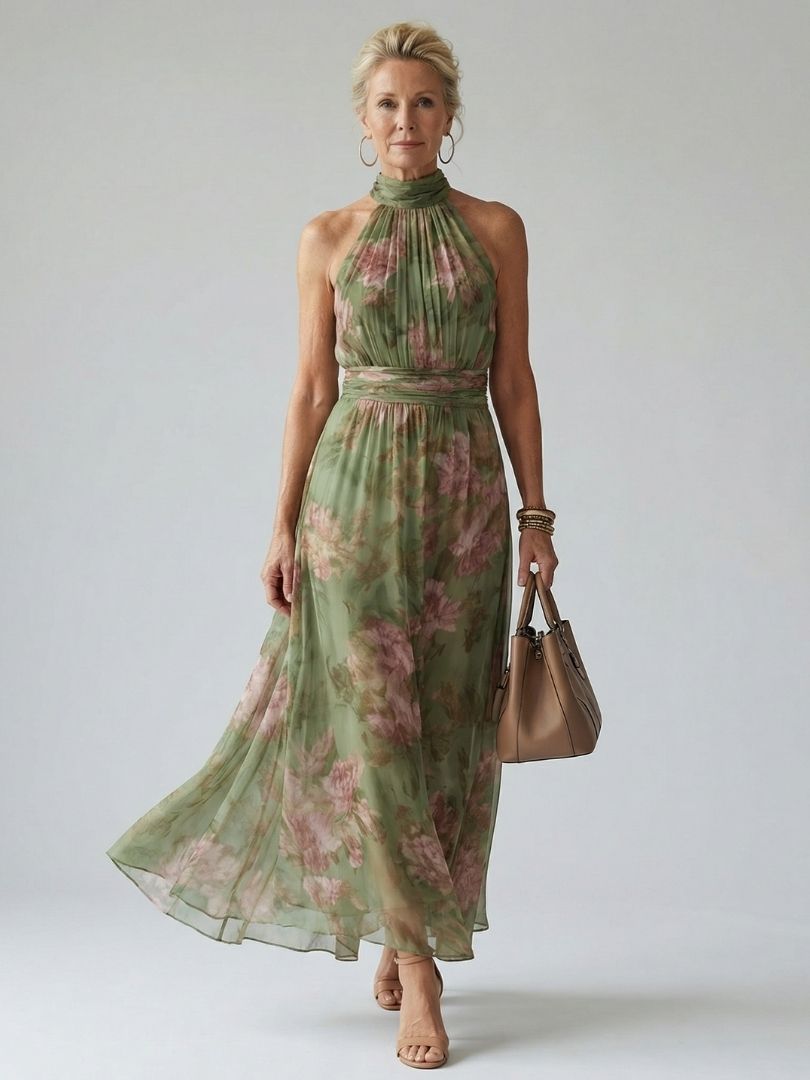 Mirelle | Vestido midi halter con frunces