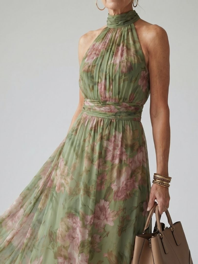 Mirelle | Vestido midi halter con frunces