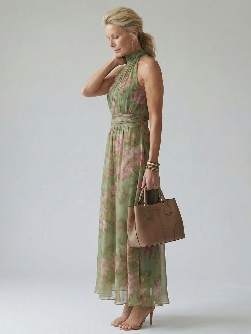 Mirelle | Vestido midi halter con frunces