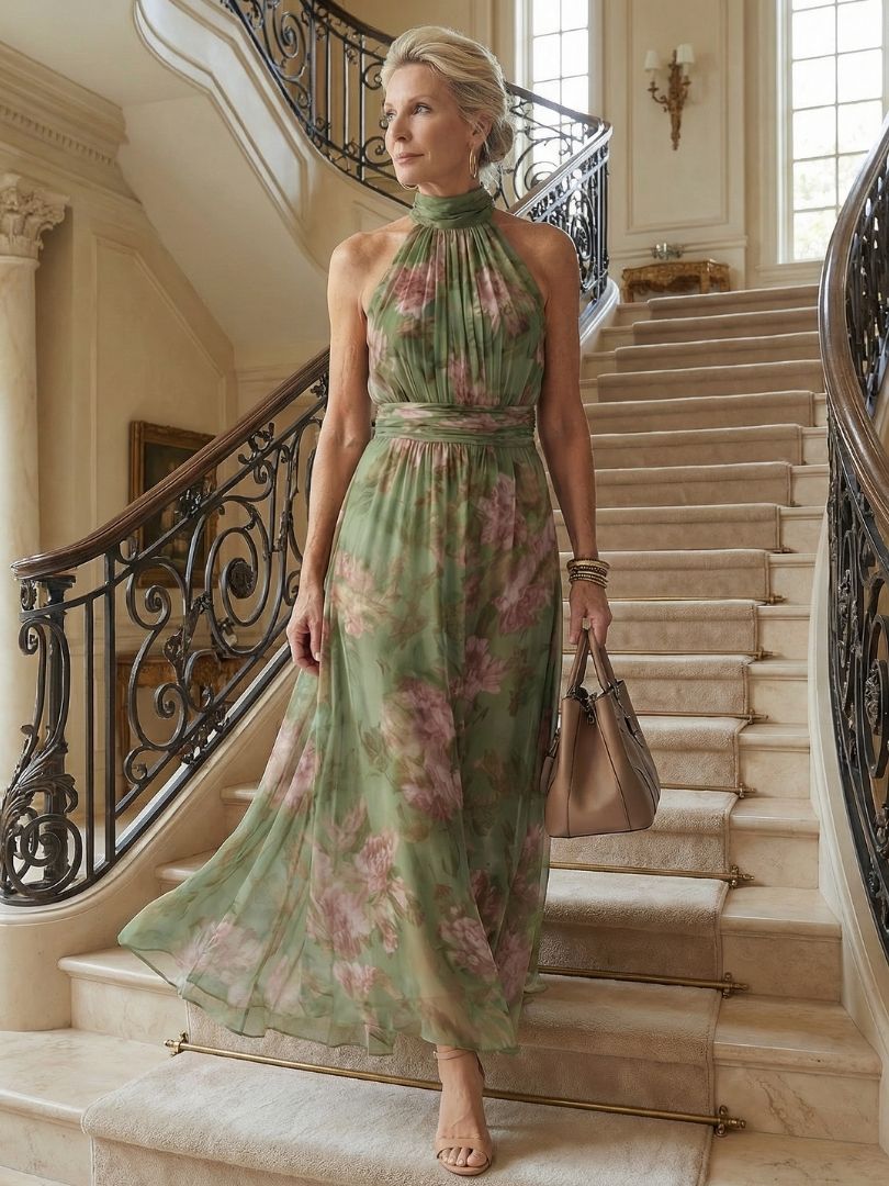 Mirelle | Vestido midi halter con frunces