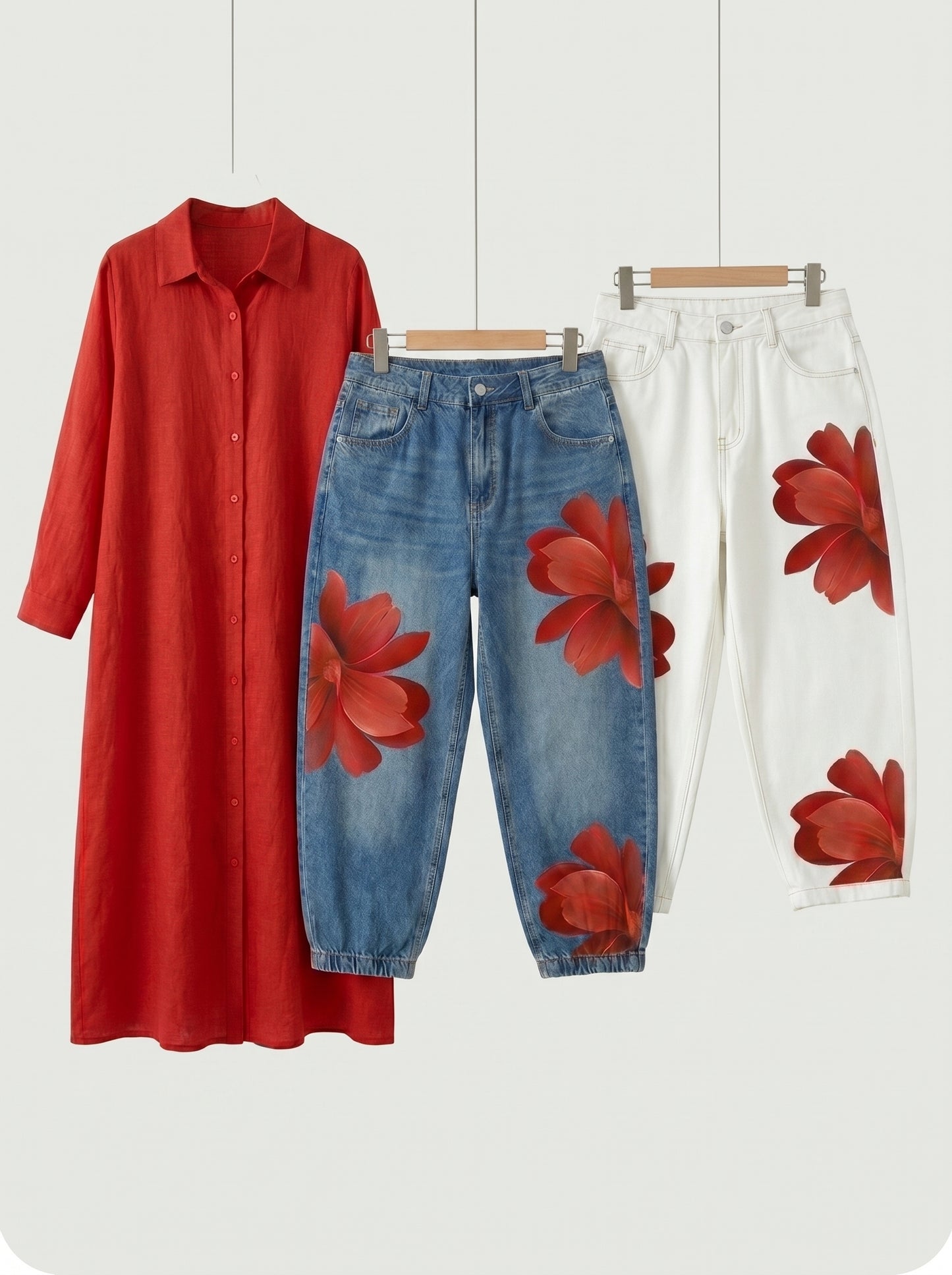 PACK FLORA COLORS | Juego de Jeans Azules y Jeans Blancos  + Camisa GRATIS